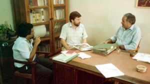 (Left to Right) Noel Berman, John Rose and Peter Berry discussing our visit in Peter's office