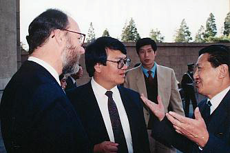 Meeting an old friend, Mr Zhu (right). David Ngai (centre) director of World Vision Hong Kong.
